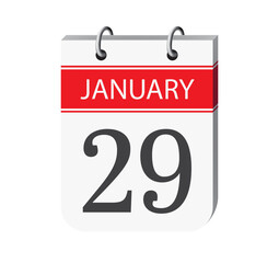 Fototapeta premium 29 january calendar page. 3d one day calendar date appointment, event reminder illustration.