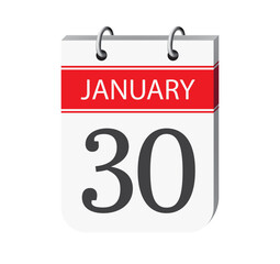 30 january calendar page. 3d one day calendar date appointment, event reminder illustration.