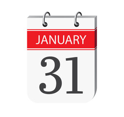 31 january calendar page. 3d one day calendar date appointment, event reminder illustration.