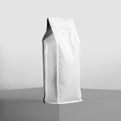 Template of a white bag for coffee beans, packaging on a cube, isolated on a background.