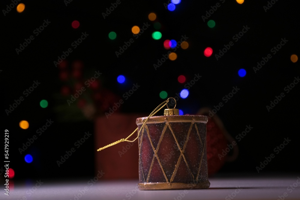 Poster close-up of a christmas tree decoration with bokeh in the background