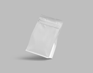 Template of a small white doy pack for coffee beans, presentation of zip packaging on the corner,...