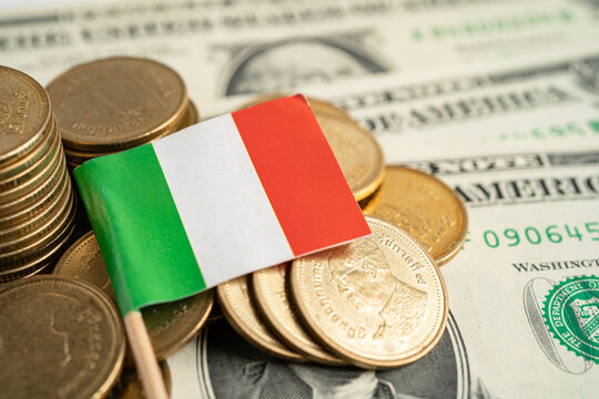 Stack of coins money with Italy flag, finance banking concept.