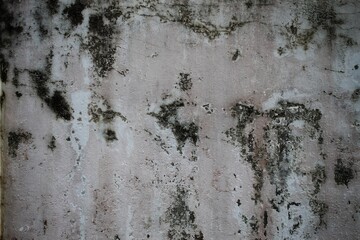 A weathered concrete wall with cracks and peeling paint, showing signs of age and decay.