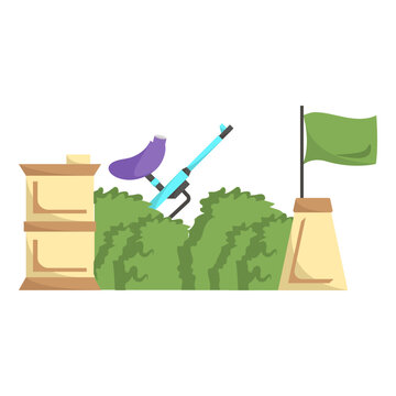 Escaping and Hidden Place vector flat icon design, Shooting sport symbol, extreme sports Sign, skeet shooting and trapshooting stock illustration, Sack of leaves and Barrels Concept