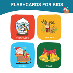 Printable Christmas Flashcards for Children. Educational game card for preschool. Ready to print. Vector illustration.