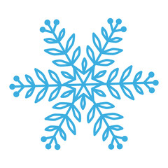 Blue snowflake with twigs and berries on the ends. Winter vector illustration.