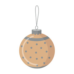 Gold Christmas tree ball with silver polka dots and stripes. Vector New Year illustration.
