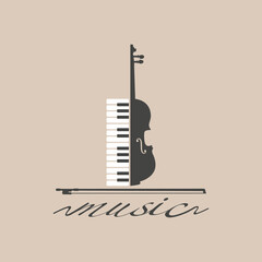Piano keys and violin logo design. Piano and violin icon design. 