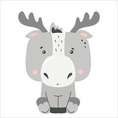 Gray moose - cute illustration for children's rooms, cards, postcards, posters. Vector illustration.