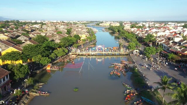 AERIAL VIEW OF PERHAPS THE MOST VISITED ATTRACTION IN WORLD HERITAGE LISTED HOI AN, VIETNAM
