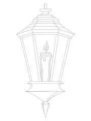 Silhouette lantern or hanging lamp and candles. Illustration icon symbol logo vector design vintage retro style.