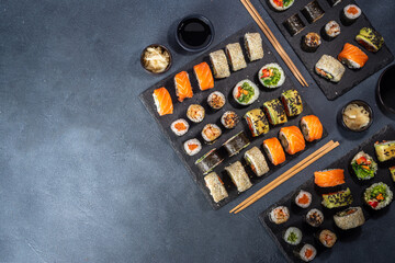 Sushi set on dark slate background