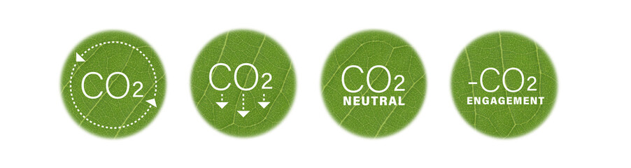 CO2 icons. Engagement, reduction and neutral carbon emissions. Icons. Eco-friendly isolated. Climate warming. Carbon dioxide.