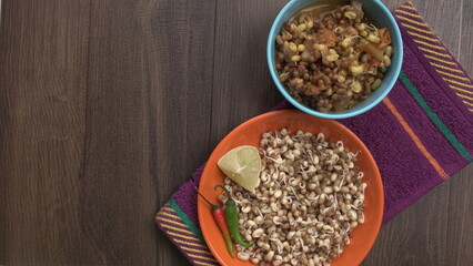 Close up of pile of sprouted seeds of green gram or moong.