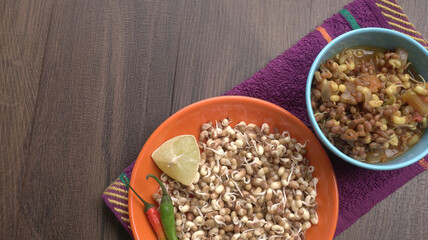 Close up of pile of sprouted seeds of green gram or moong.
