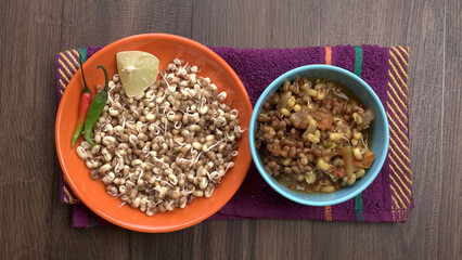 Close up of pile of sprouted seeds of green gram or moong.