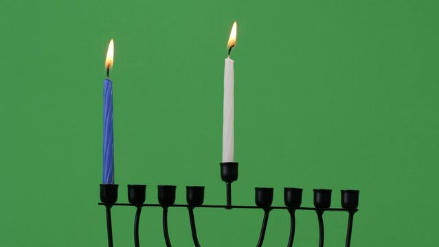 Hanukkah menorah first night candle 4k 10bit greenscreen 1 closeup
