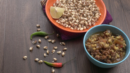 Close up of pile of sprouted seeds of green gram or moong.