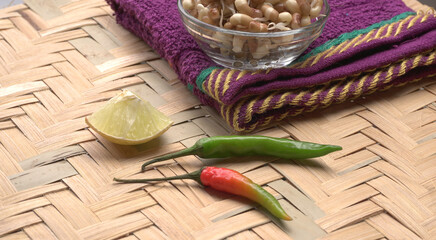 Close up of pile of sprouted seeds of green gram or moong.