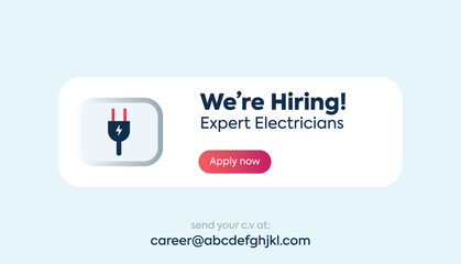 we are hiring. we are hiring expert electrician pop up with light background. Electrician Hiring Facebook Post. we are hiring announcement facebook complete post. jobs for electrician..