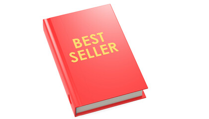Best seller word printed on a red book