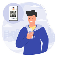 Covid People Scan QR code Cashless Payment Digital