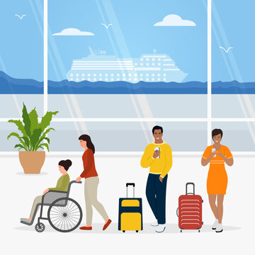People Sea Port Cruise Passenger Travel Wheelchair