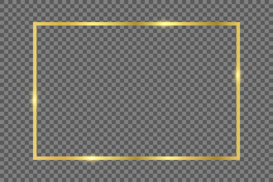 vector gold rectangle frame with shiny light isolated on transparent backgroud, 3:2 scale ratio border for standard card, invitation, template 
