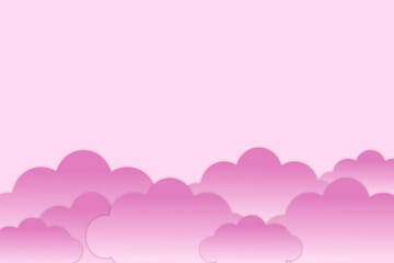 Beautiful pink clouds pastel background dreaming sky paper cut design 