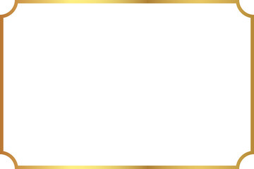 Rectangle golden frame with inverted rounded corner isolated on transparent background, luxury gold border,  3 to 2 ratio scale design for invitation, card, PNG