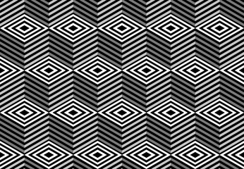 Striped cubes seamless pattern vector. Op art vector illustration.