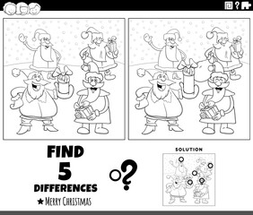differences game with Santa Clauses characters coloring page
