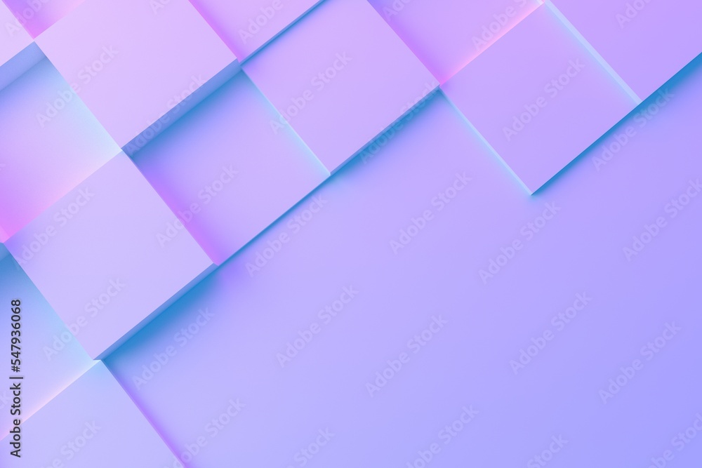 Poster color business background with squares and cubes, purple and blue image with shadow for technology, 