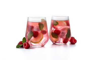 Raspberry lemonade drink isolated on white background