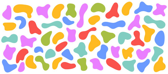 Various random colored blobs abstract organic shapes. Pebbles, drops and stone silhouettes. Set of ink blots on white background. Vector illustration