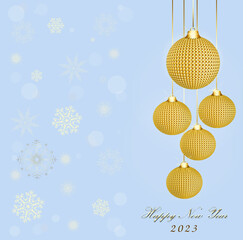 Elegant glittering Christmas background with yellow baubles and place for text. Greeting card, party invitation.