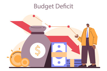Budget deficit as a recession indicator. Financial planning and money savings - obrazy, fototapety, plakaty