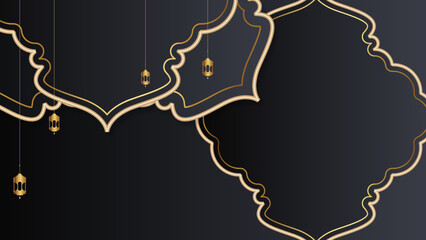 Ramadan Kareem background or invitations design paper cut islamic lanterns, stars and moon on gold and violet background. Vector illustration. Place for text.