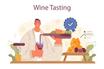 Wine maker concept. Wood barrel, bottle of a red wine and glass