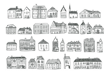 European houses architecture vector illustartions set.