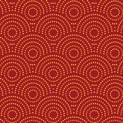 Art deco sunset circles seamless pattern with dots in Japanese Style on dark background . For wallpaper, home décor and textile 