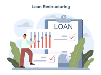 Loan restructuring concept. Credit refunding with reduced interest rate.