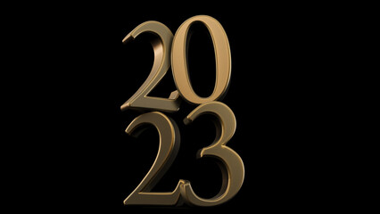 3D render of gold new year 2023 isolated on dark background