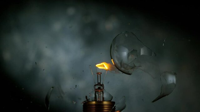 Super slow motion of light bulb exploding at 1000 frames per second