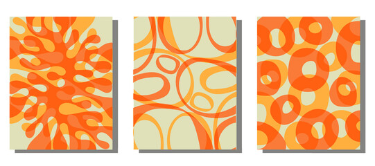 Set of aesthetic minimalist artistic abstract posters. Composition vintage circle, lines, drops. Vector illustration