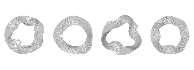 Set of abstract deformed circle banners. Distorted contour. Vector illustration