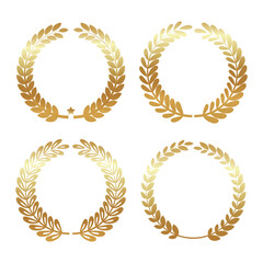 Set gold laurel wreath icon. Emblem from laurel branches isolated on white background. Vector illustration