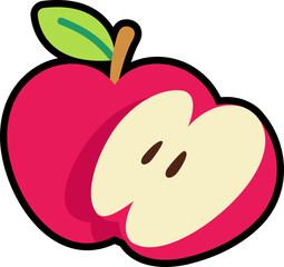 Apple with half cut colorful with black stroke