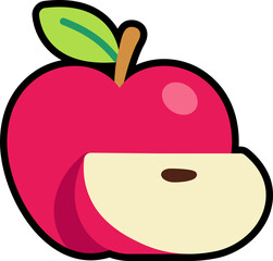 Apple with sliced cut colorful with black stroke